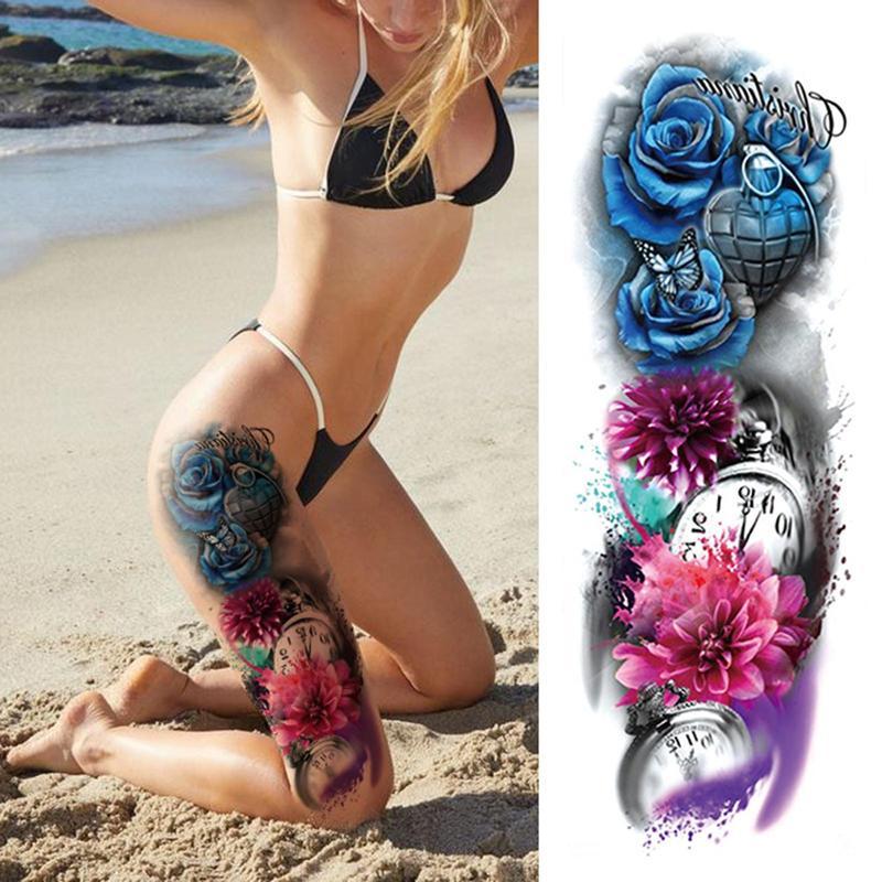 Floral Pattern Temporary Tattoo Sticker, 6 Sheets Colorful Long Lasting Fake Tattoo Sticker, Body Art Sticker for Party Outdoor Shows Travel