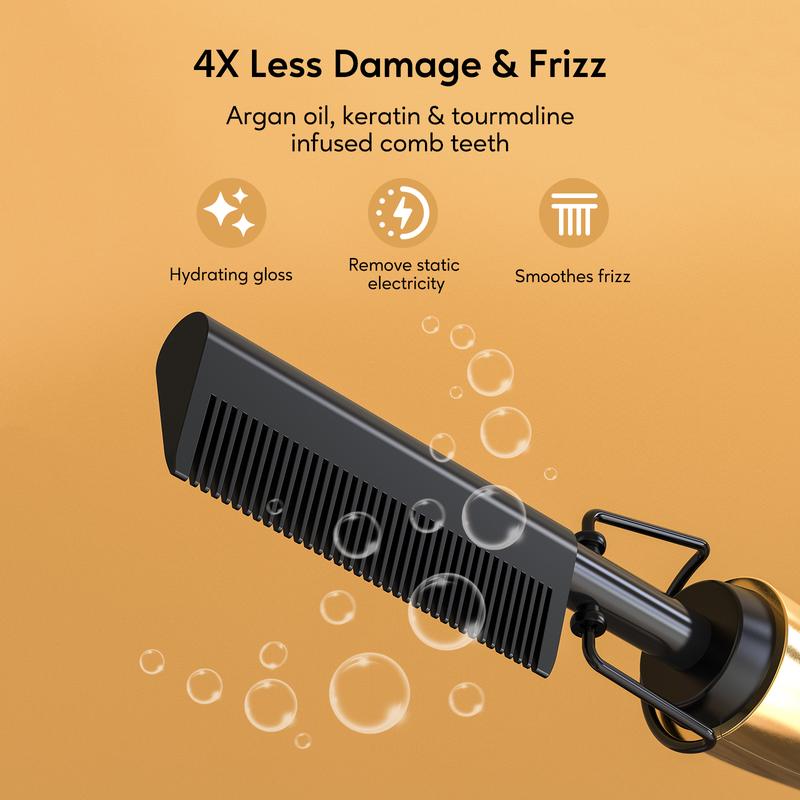 Terviiix Electric Hot Comb for Black Hair, Wigs & Beard, Anti-Scald Attachment, Straightener Comb with Keratin & Argan Oil Infused Teeth, Temperatures Adjustable, 60 Min Auto Shut Off