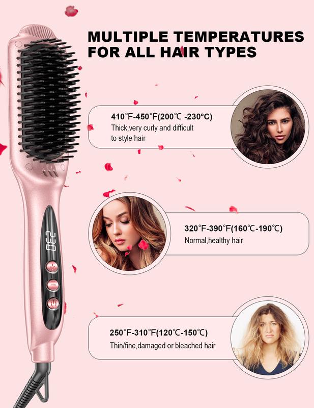 LANDOT Hair Straightener Brush Heated Straightening Brush: Negative Ion Ceramic Hot Hair Brush Straightener for Smooth Frizz-Free Hair,QF-S200