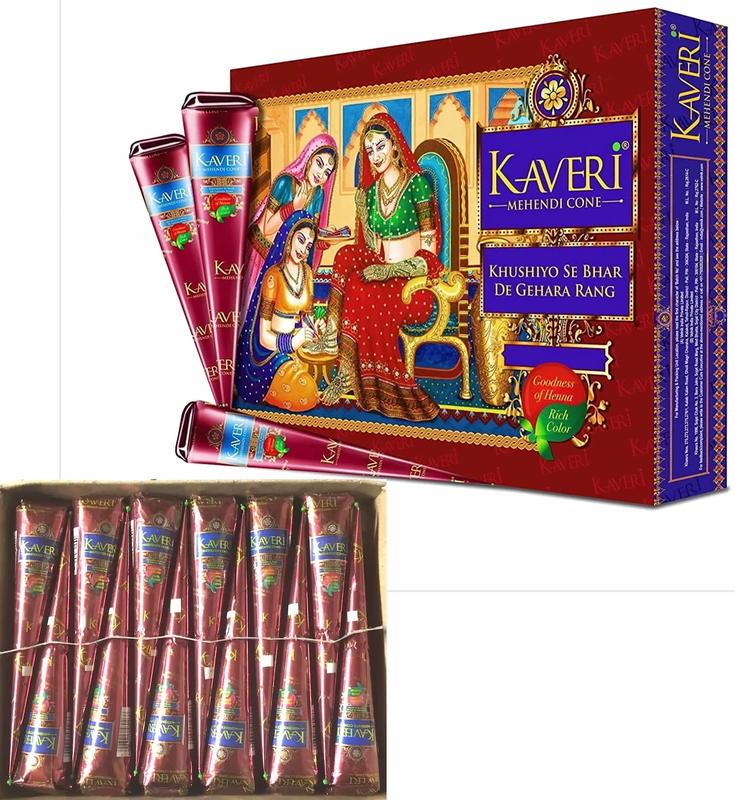 Kaveri (Pack of 12) 25g Fresh Natural Henna Cones Makeup Smooth