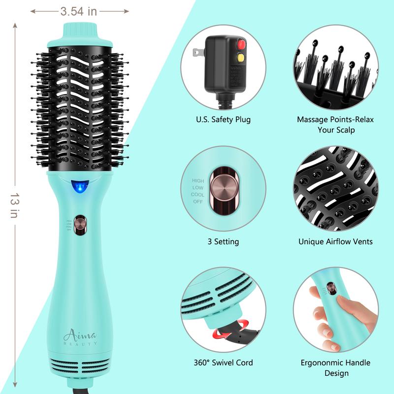 Aima Beauty Hair Brushes 4-in-1 Upgrade Blowdryer Brush Hot Air Hair Straightener Brush Curler Comb for Women Heated Comb Hair Dryer Brush brush blowdryer Ionic Hairdryer Light Green