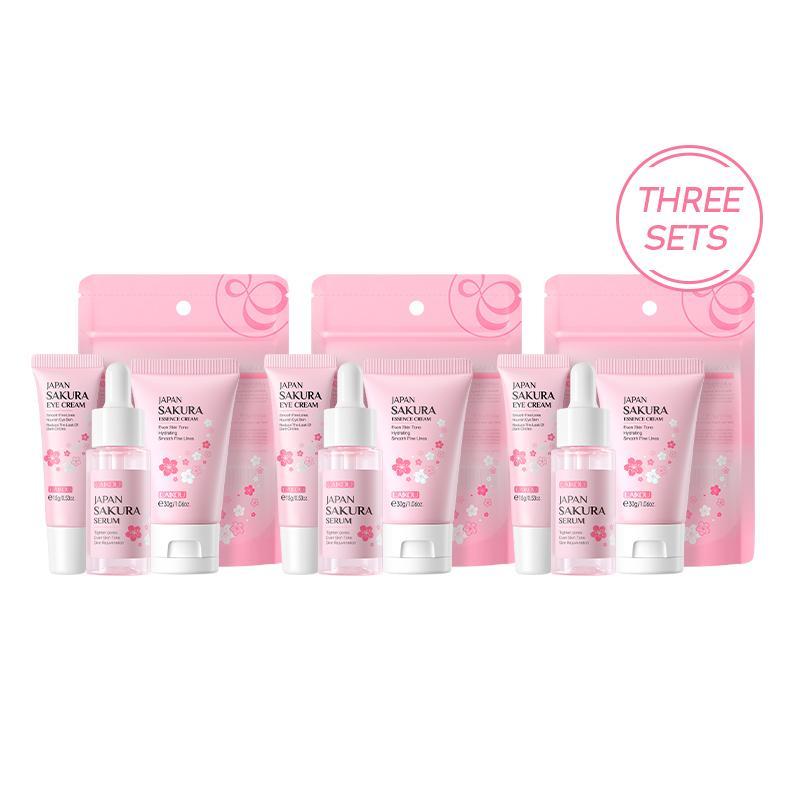 Sakura Facial Skincare Set, Summer Gifts, Facial Serum, Eye Cream & Face Moisturizer, Portable Hydrating Skincare Products, Good Molecules Skincare Travel Sets