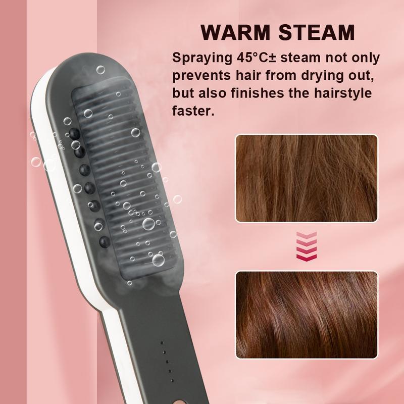 DOMIDO Steam  for Hair, Double layer 7 holes steam outlet Professional Steam  Comb Brush to nourish and protect hair. 2 in 1 Hair  and Curler for Long & Short Hair heated comb Comfort