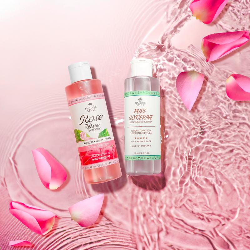 Nature Spell's Glass Skin Duo: Rose Water Toner & 100% Pure Glycerine 6.76 Fl Oz x 2