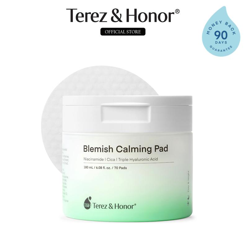 Terez & Honor Blemish Calming Facial Toner Pads Exfoliate Hydrate Improve Uneven Skin Tone Korean Skincare, Cica, Niacinamide, Hyaluronic Acid