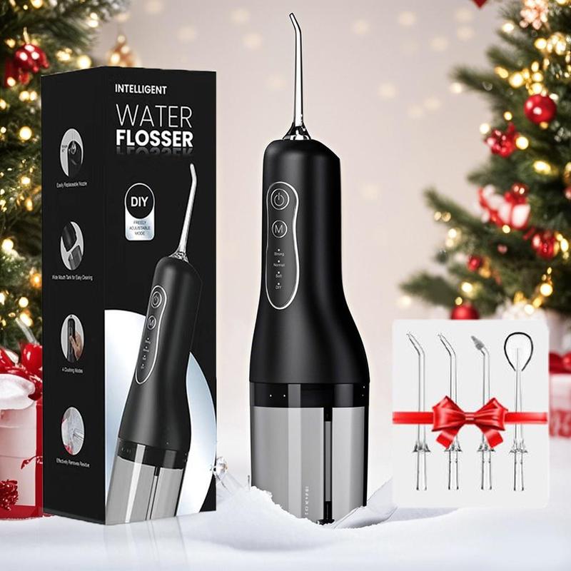 Portable Christmas Theme Wireless Water Flosser, 1 Box Rechargeable Water Flosser with 3 Modes & 4 Counts Nozzles, Electric Teeth Cleaner, Waterproof Oral Irrigator for Home & Travel, Gift for Chritmas  Girl Friend  New Year, Water Flosser for Teeth