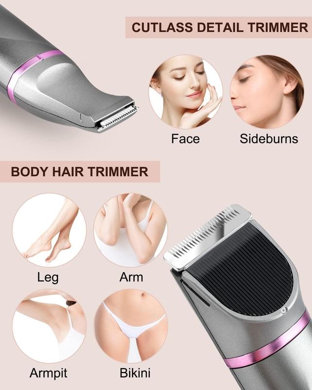 Hair Trimmer for Women Waterproof  Trimmer Electric Shaver for Pubic Hair Legs Arms Removal Personal Trimmer with Snap-in Ceramic Blades IP7X Washable Head,Wet and Dry Use