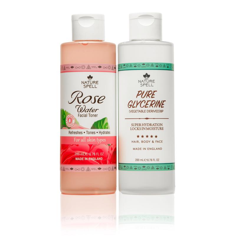 Nature Spell's Glass Skin Duo: Rose Water Toner & 100% Pure Glycerine 6.76 Fl Oz x 2