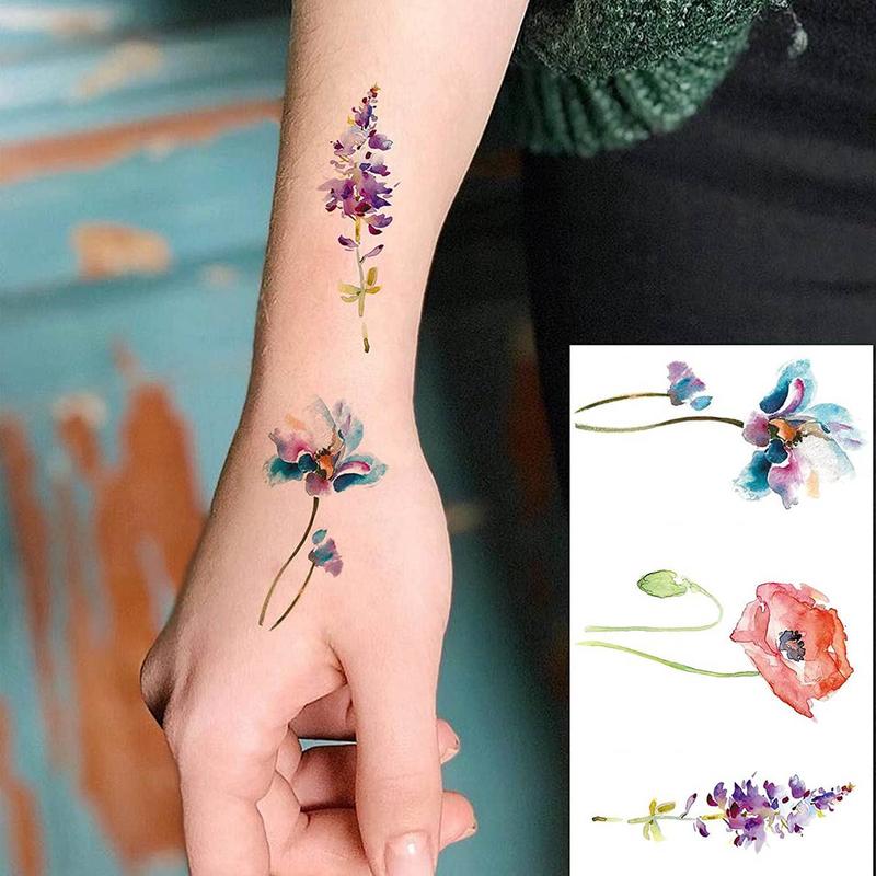 Flower Pattern Temporary Tattoo Sticker, 12pcs Waterproof Fake Tattoo Sticker, Realistic Tattoo Sticker for Women & Men, Body Art Sticker