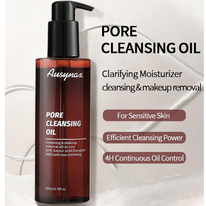 Ausynax Pore Cleansing Oil Gentle, Double cleansing two-in-one.BlackheadCleanser and Makeup Remover for Sensitive Skin,Melts Makeup, Sunscreen and Environmental Pollutants,6.76 fl.oz. Smooth Exfoliate Plant Cosmetic