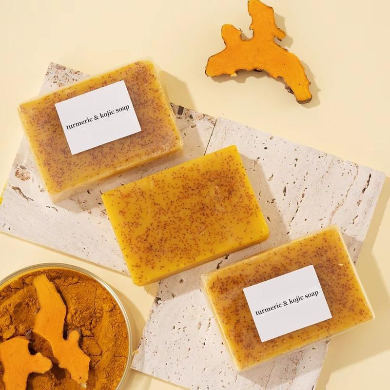 Lemon Turmeric & Kojic Acid Soap Bar, Facial and Body Cleansing, Daily Skin Cleansing Soap Bar, Suitable for Both Men and Women, Moisturizing and Mild Kojic Acid Soap Bar, Comes with Soap Bag