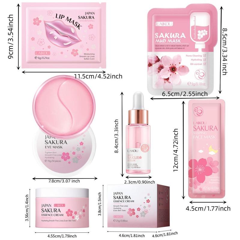 Sakura Skincare Set, 14pcs set Sleeping Face Mask & Eye Mask & Lip Mask & Mud Mask & Essence & Face Cream & Tone, Skin Care Kit for Women