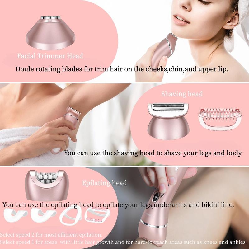 Christmas Hatteker 3 in 1 Electric Shaver Women, Comfort Body Hair Trimmer for Fall, Electric Hair Shaver for Arms Legs Body Hair Trimming, USB Charging Gentle Hair Trimmer with Replacement Heads, Christmas Essentials for Gift, Fall Gift,  Winter Gift