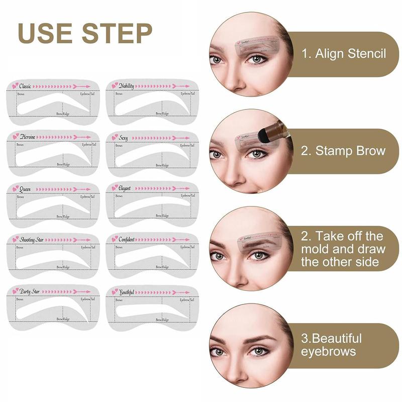 10pcs Silicone Eyebrow Template Kit, Portable Eyebrow Drawing Aids, Creative Eyebrow Shaping Cards