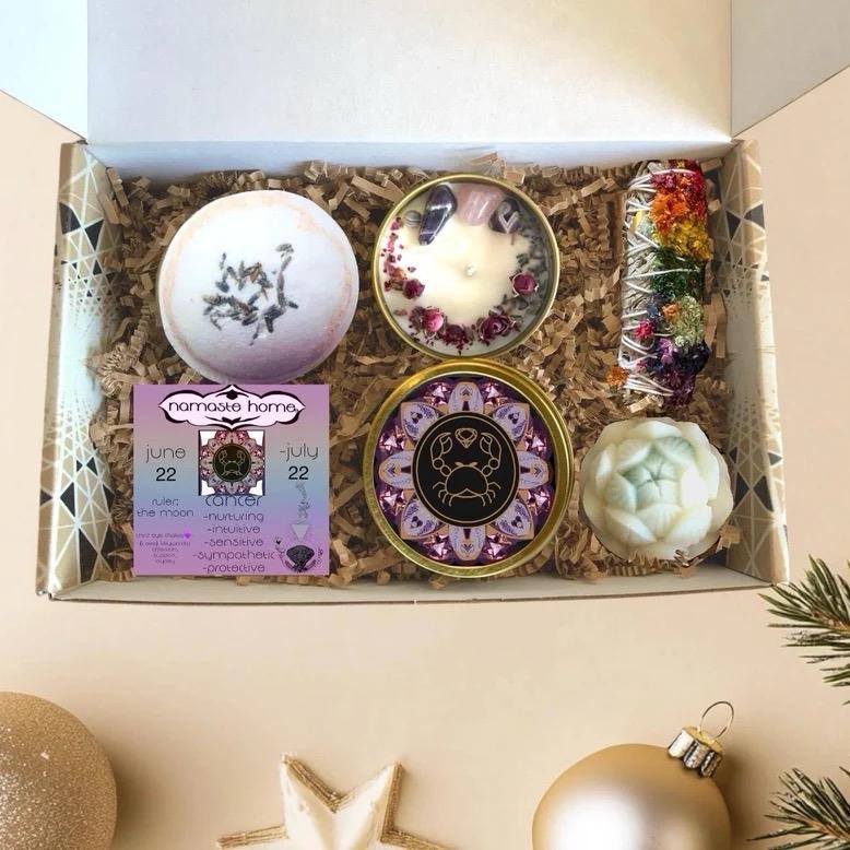 Cancer Gift Set, Spa Set Bundle, by Namaste Home, Candle w  Crystals, Bath Bomb, Handmade