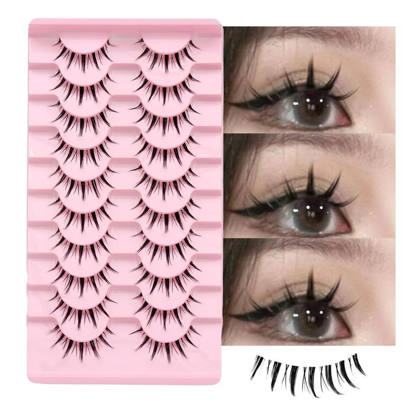 Anime Cosplay Style C Curl False Eyelashes, 10 Pairs Reusable Wispy Cluster Faux Lashes, Natural Curling Lashes for Women Eye Makeup