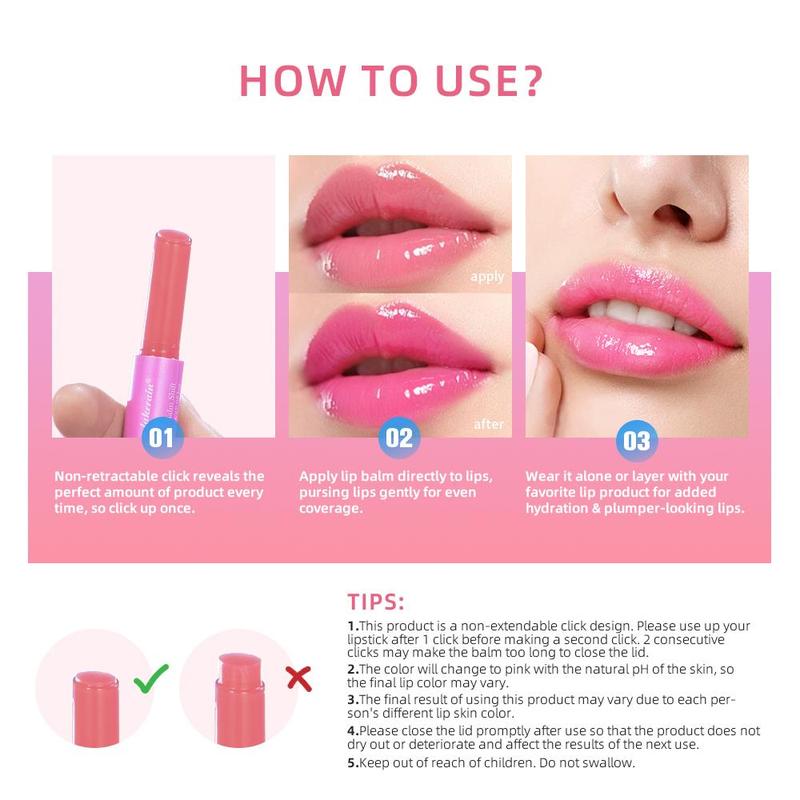 Moisturizing Color Changing Lip Balm, Long-lasting Hydrating Lip Plumping Gloss, Juicy Lip Moisturizer for All Occasions Lip Makeup, Girls and Women Makeup Accessories