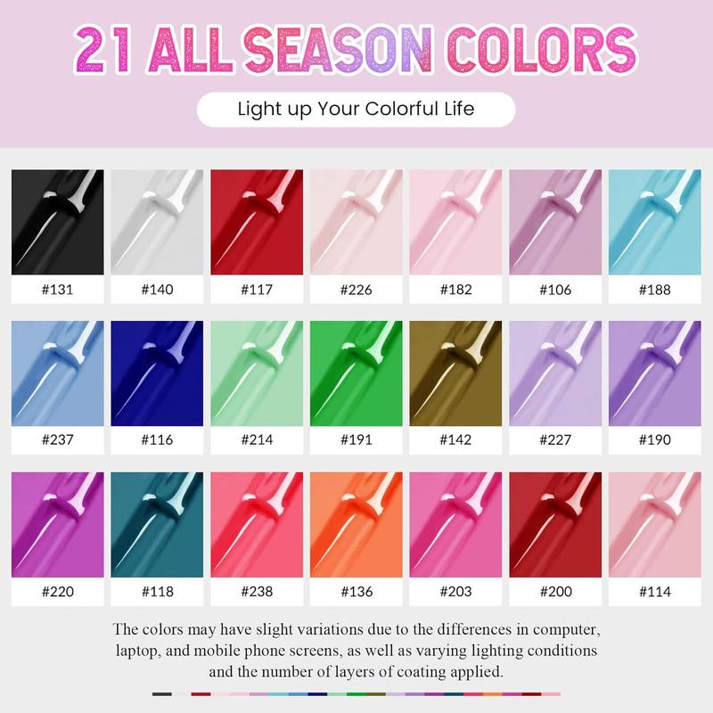 Gel Nail Polish Set - 42Pcs Gel Nail Polish Kit with U V Light 21 All Season Colors Gel Nail Kit with Matte Gel Top Coat Nail Art Tools Nail Polish Set Gifts for Women