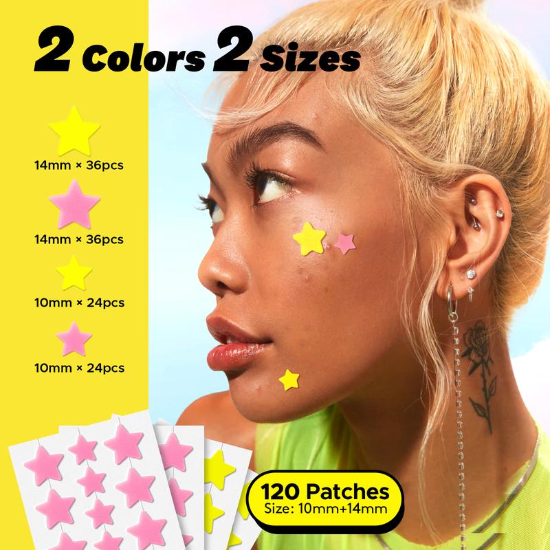 LitBear Cute Star Acne Spot Dots for Face Care, Cruelty-Free Natural Skincare Strong Absorbing 120 Count Acne Pimple Patches Sizes (10mm and 14mm) & Colors (Pink & Yellow ) , Best Gifts for Girls Skin Repair