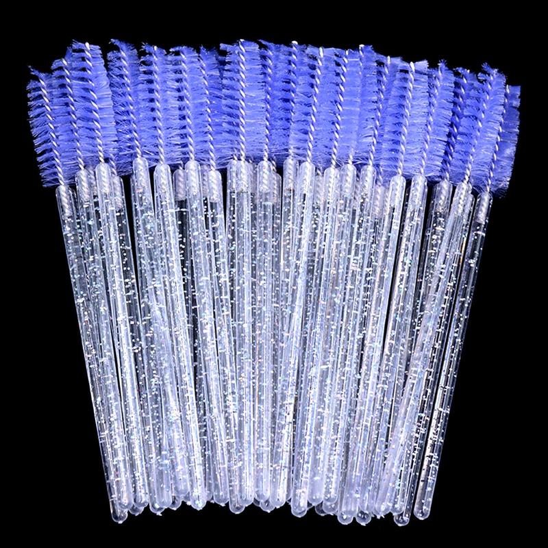 Summer Disposable Crystal Eyelash Brushes, 50pcs set Travel Eye Makeup Tools, Lash Brush, Shining Handle Eyelash Spoolie Brush, Christmas Gift