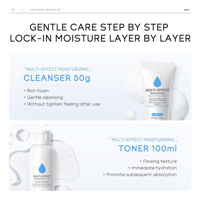 5 in 1 Comfort Hydrate Skin Care Kit, 1 Set Moisturizing Toner & Eye Cream & Facial Cleanser & Essence & Facial Cream, Hydrating Facial Skin Care Kit for Women & Men