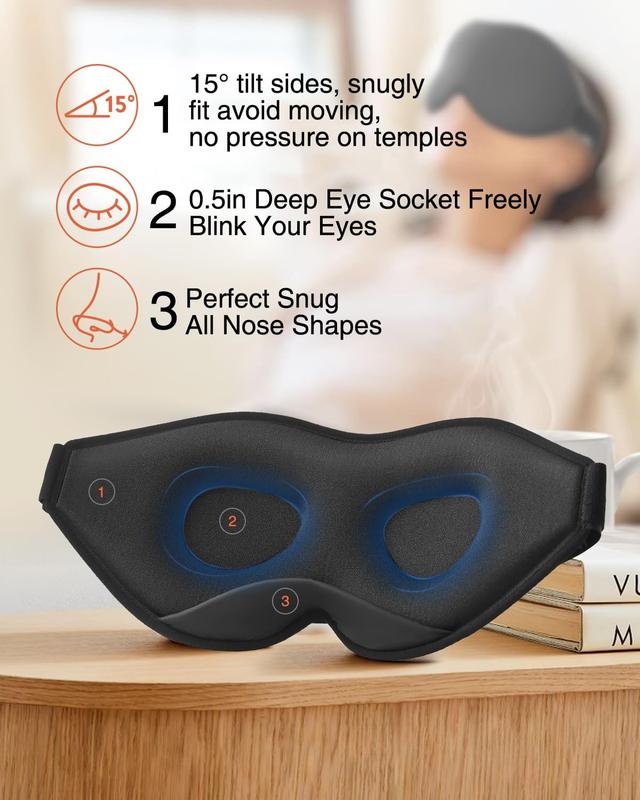 Sleep Mask for Side Sleeper, Eye Mask for Sleeping Women Men, 3D Contoured Cup No Eye   Light Blocking Sleeping Mask with Adjustable Strap Night Blindfold Flight, Travel, Nap, Black