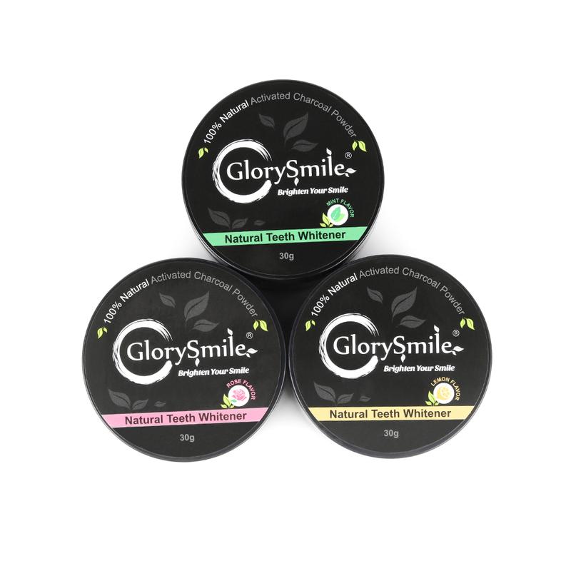 GlorySmile Teeth Whitening Powder 100% Organic Activated Charcoal Teeth Whitening Powder+Bamboo Toothbrush  30g Coconut Charcoal, Effective Teeth Stain Remover and Toothpaste Alternative Fresh Mint  Lemon Rose teeth  whitening