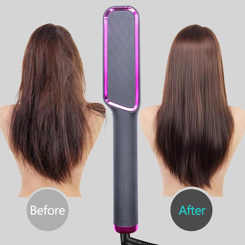 Electric Hair Straightener Brush, Multi-Purpose Hot Comb For Straightening & Curling,Dual Voltage,Wet & Dry Use,Anti-Frizz,With Temperature Control And Auto Shut-off Function