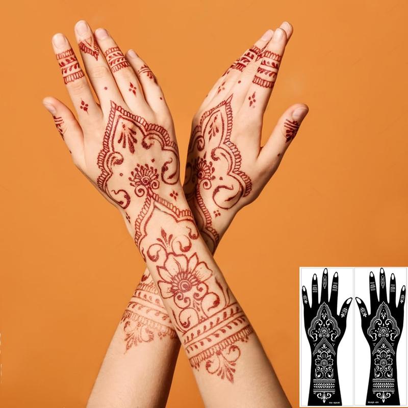 Henna Tattoo Stencil Kit,12 Sheets Stickers for Henna Tattoo Hand Forearm Glitter Airbrush Tattooing Template, Large Indian Temporary Tattoo Stickers