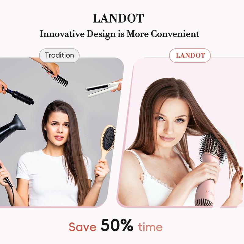 LANDOT Blowout Brush One-Step HairDryer Thermal Brush Smoothing Salon Plug Titanium ComfortA Moment for You 