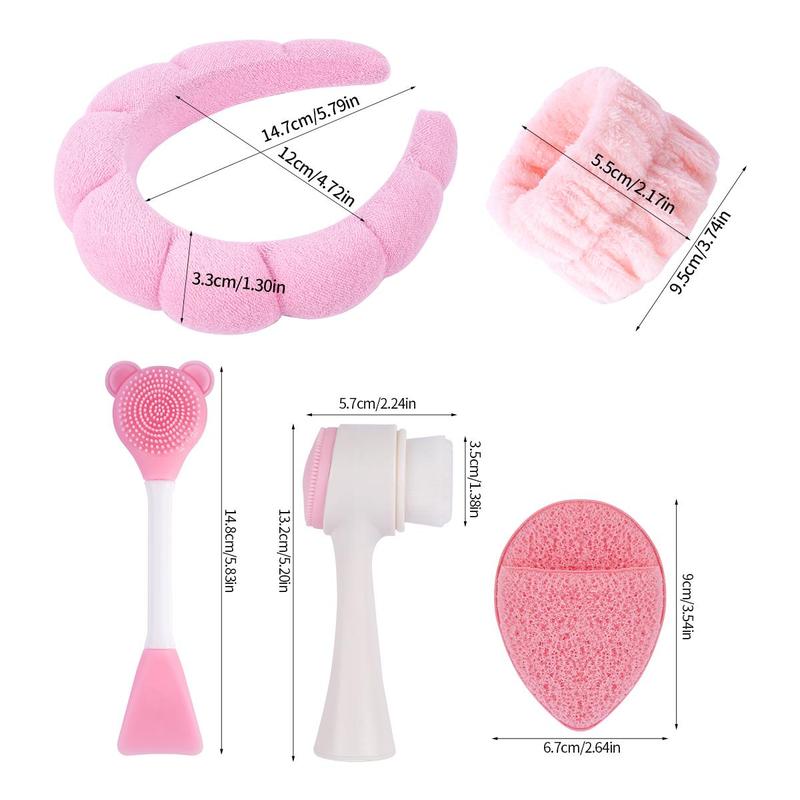 Face Wash Tool Set for Christmas Gift, 6 Counts set Hair Hoop & Face Washing Wrist Band & Double-sided Facial Cleansing Brush & Silicone Mask Brush & Facial Cleansing Puff