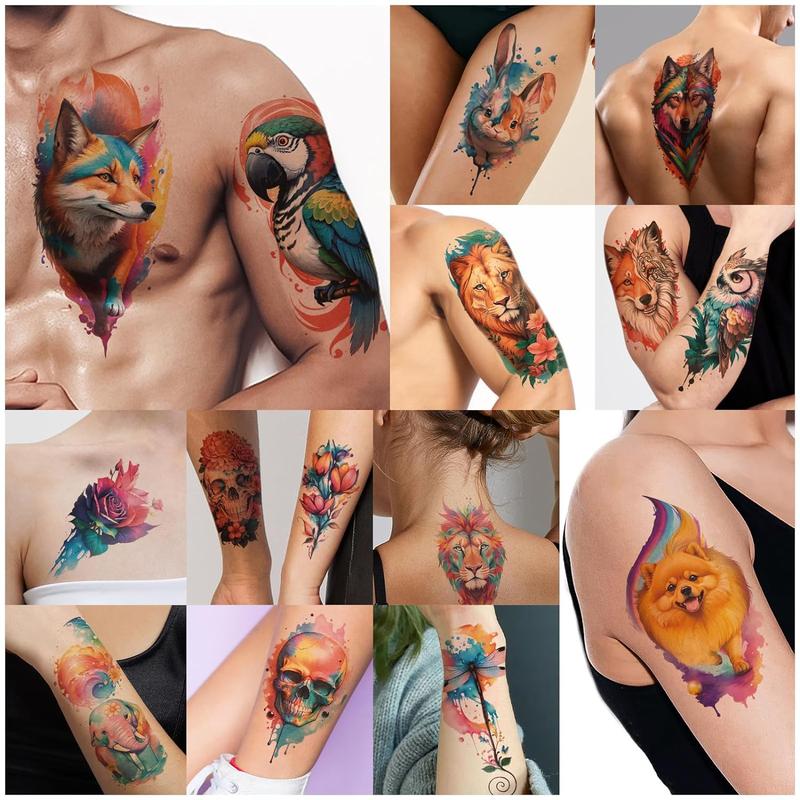 77 Sheets Temporary Tattoo 17 Sheets Half Arm Flower Lion Tiger Cat Owl Parrot Fake Tattoos for Adults Shoulder Neck 60 Sheets Tiny Waterproof Temporary Tattoos Realistic for Women Girls and Kids