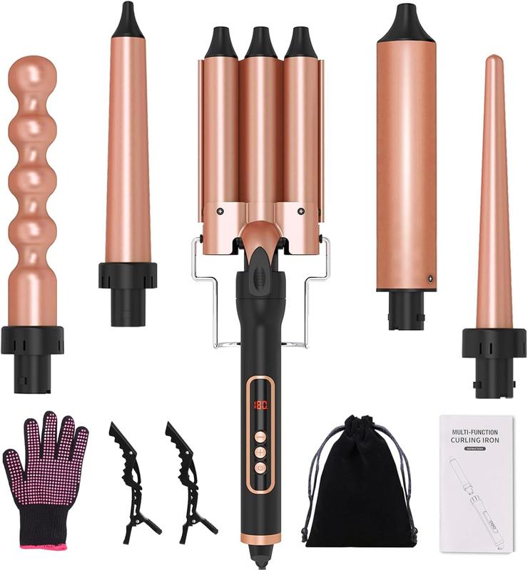 Comfortable Curling Iron Wand 5 in 1 set with 3 barrels,For women,Fast heating,All hair types,Great gift,Adds comfort to your styling. beauty  tools