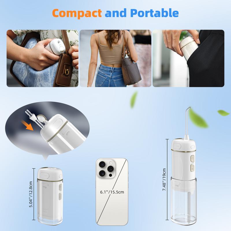 Portable Mini Water Flosser for Teeth, Gums, Braces Care and Travel with 2 Flossing Tips, Rechargeable and IPX7 Waterproof, Water Teeth Cleaner Picks, White water dental