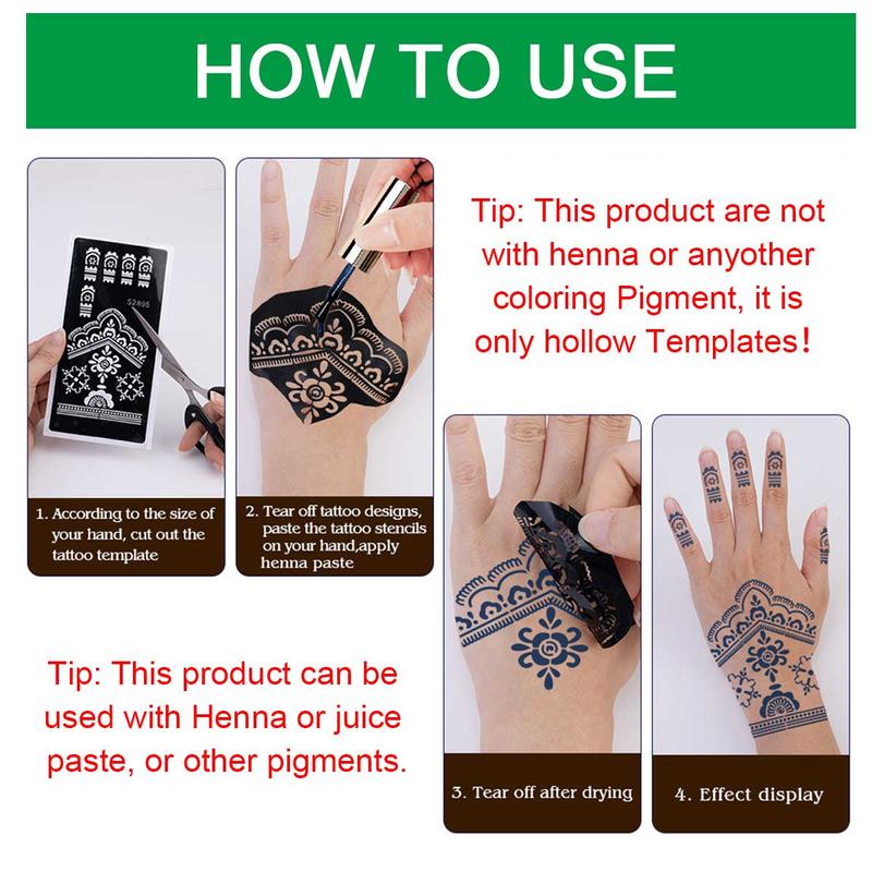 Temporary Tattoo Ink & Stencil Kit, 1 Set DIY Temporary Tattoo Stencil for Body Art, Face Painting, Wedding, Party, Festival