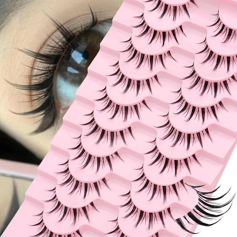 Anime Cosplay Style C Curl False Eyelashes, 10 Pairs Reusable Wispy Cluster Faux Lashes, Natural Curling Lashes for Women Eye Makeup