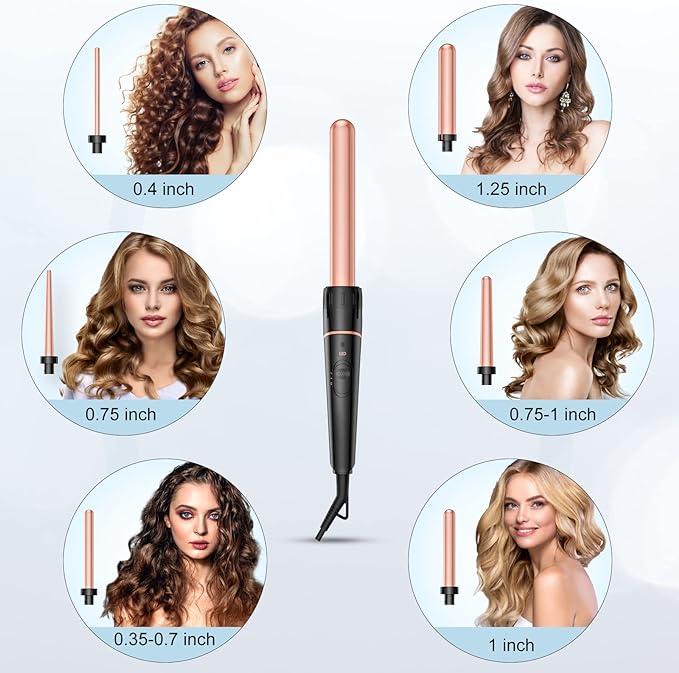 BESTOPE PRO  Long Tube Curling Iron Set, DRSPEE 6-in-1 Curling Iron Set with Ceramic Tube for Medium to Long Hair, 0.35