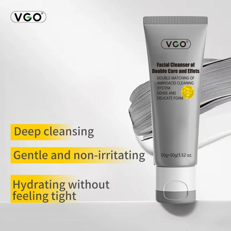 VGO Facial Cleanser of Double Care and Effets 50g All types of skins Cleanse and moisturize-A Cleansing Skincare Gentle Charcoal