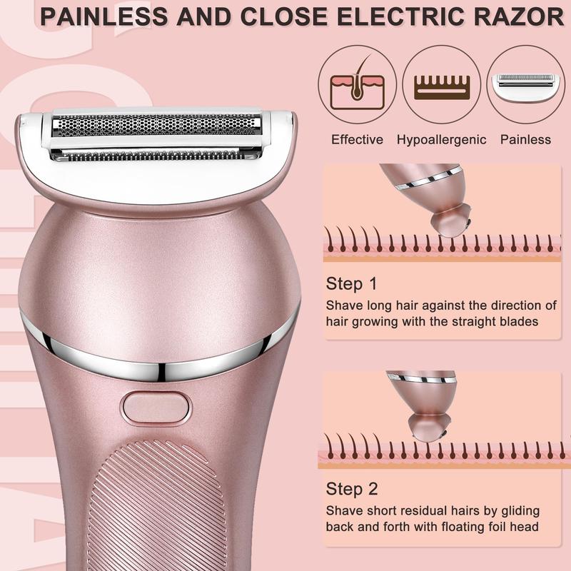 Christmas Hatteker 3 in 1 Electric Shaver Women, Comfort Body Hair Trimmer for Fall, Electric Hair Shaver for Arms Legs Body Hair Trimming, USB Charging Gentle Hair Trimmer with Replacement Heads, Christmas Essentials for Gift, Fall Gift,  Winter Gift