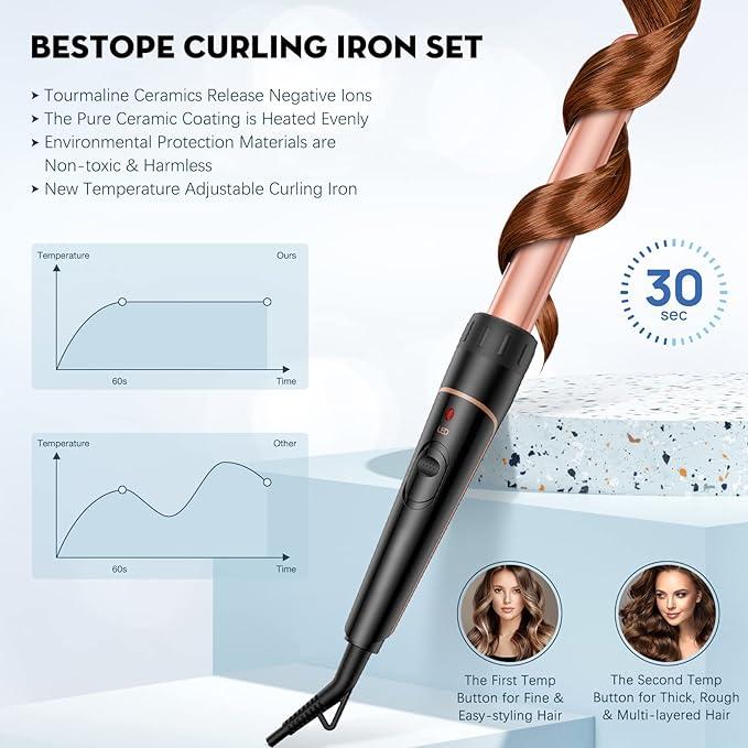 BESTOPE PRO  Long Tube Curling Iron Set, DRSPEE 6-in-1 Curling Iron Set with Ceramic Tube for Medium to Long Hair, 0.35