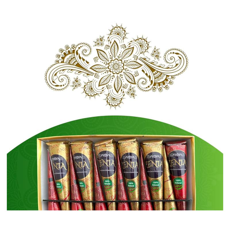 (Pack of 12) 25g Fresh Zenia Natural Henna Cones