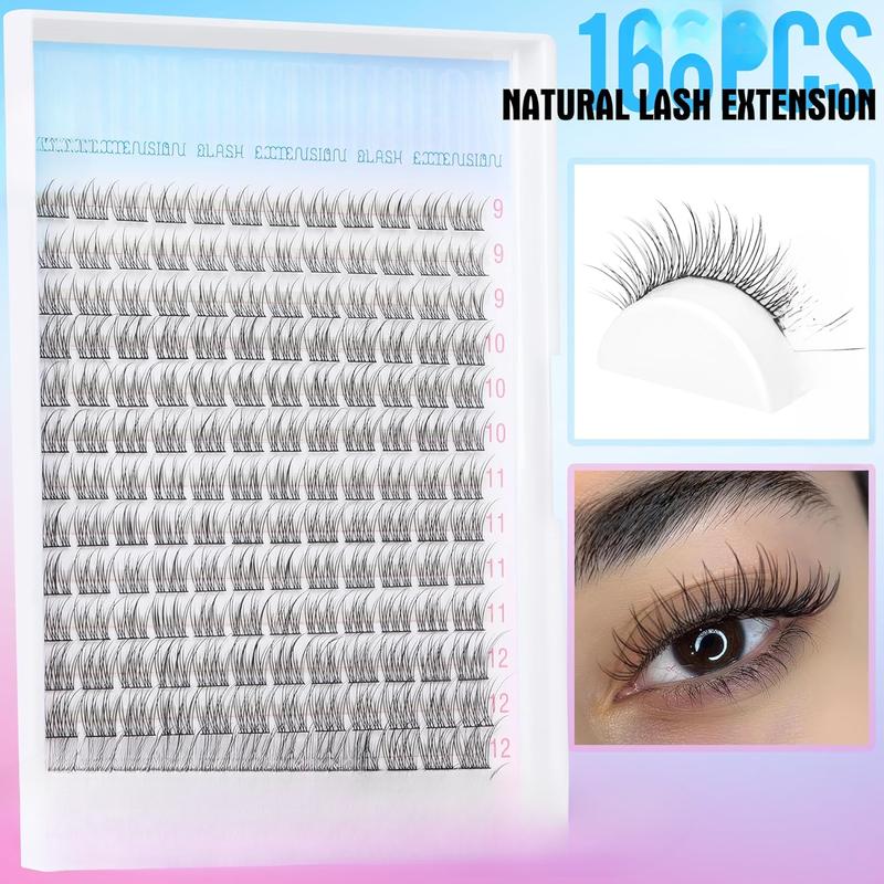 Natural Lash Extension Kit 168Pcs Lash Clusters Kit Wispy Eyelash Extensions 9-12MM Individual Lashes Extensions with Bond and Seal Lash Glue and Eyelash Extension Tweezers Eyelashes Extensions