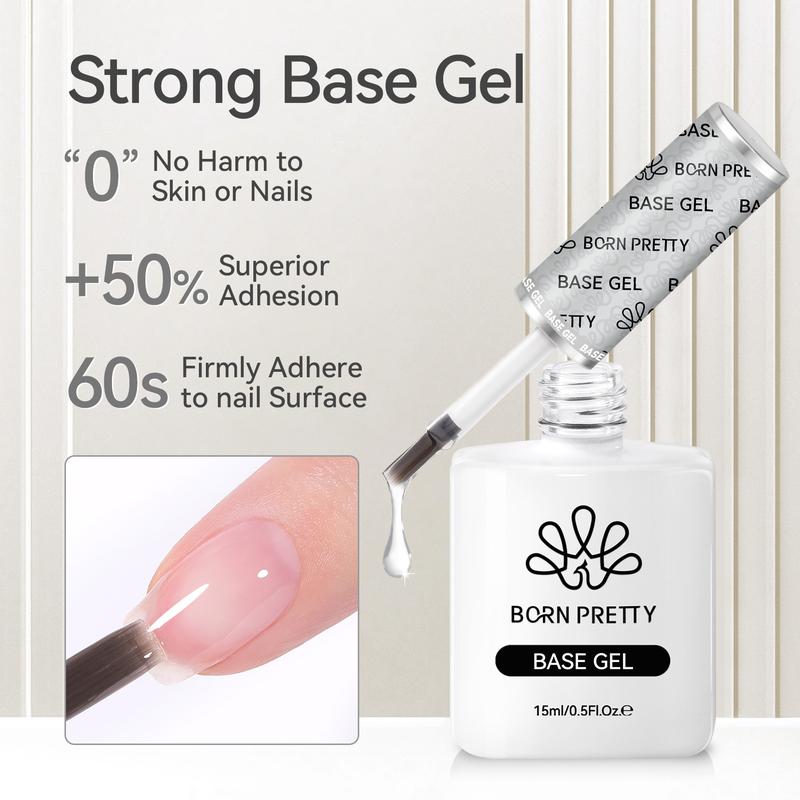 BORN PRETTY Gel Top Coat,15ml Gloss Base and Top Coat Set, No Wipe Super Top Coat Not Chip or Peel and Long Lasting Base Gel Top Coat for Nail Art Nail Polish Nail Care