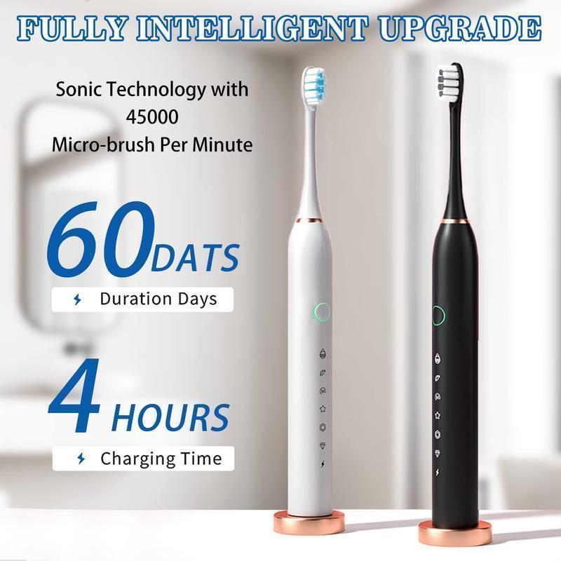 Electric Toothbrush Set, 1 Box Rechargeable USB Electric Toothbrush with 4 Counts Replacement Head, Teeth Cleaning Tool, Sonic Electric Toothbrush for Adults