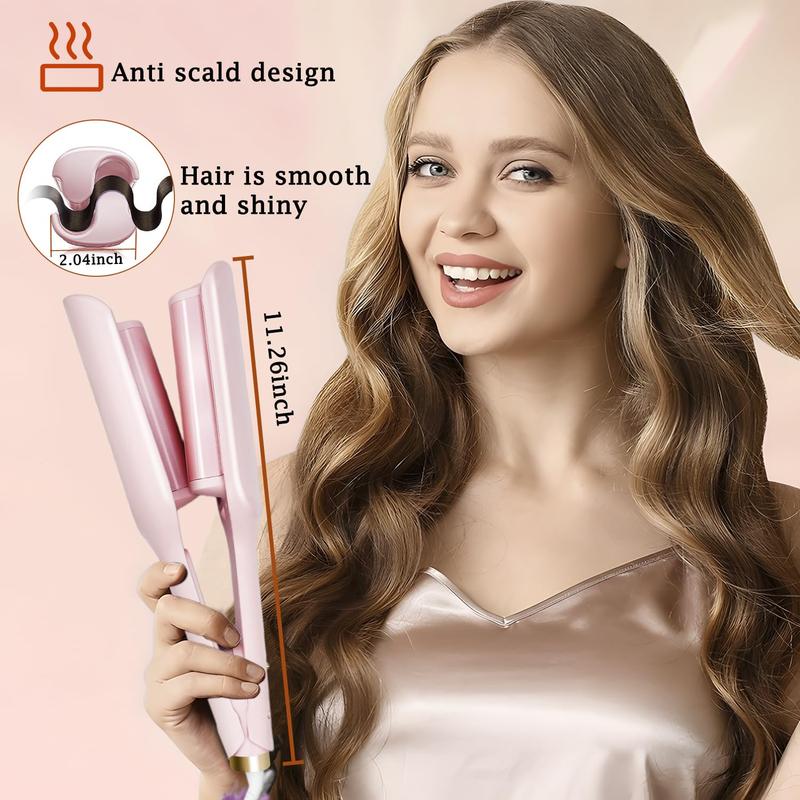 Crimper Curling Iron, 2 Barrel Hair Waver Anti-Scald, 1.25Inch 32mm Rapid Heating Curler, 5 Temp Adjustable Wand for Mid-length and Long Hair