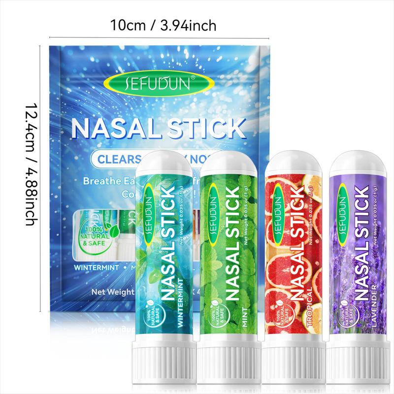 Natural Plant Essential Oil Nasal Stick, 4 Counts Refreshing Nasal Inhaler Stick, Nasal Congestion Relief Stick, Skin Care Product for Women & Men, Christmas Gift