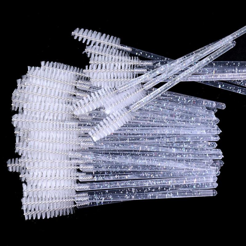 Summer Disposable Crystal Eyelash Brushes, 50pcs set Travel Eye Makeup Tools, Lash Brush, Shining Handle Eyelash Spoolie Brush, Christmas Gift