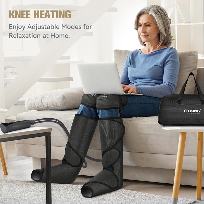 Foot and Leg Massager with Knee Heating for Enhanced Comfort - Includes Handheld Controller with 3 Modes and 3 Intensities.