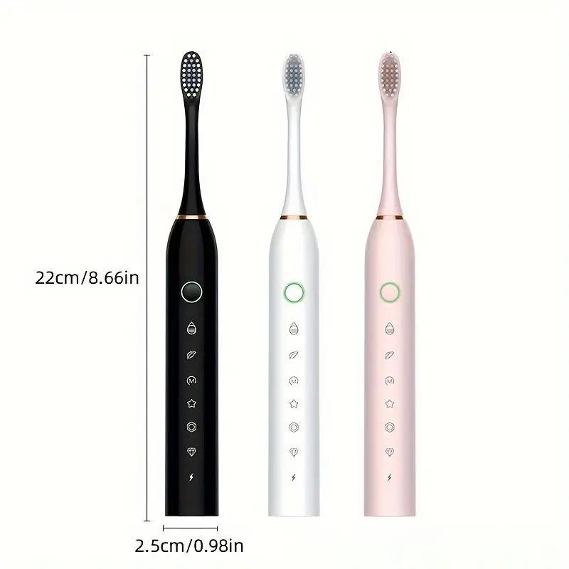 6-speed Intelligent Timed Electric Toothbrush, 1 Set Rechargeable USB Portable Toothbrush & Brush Heads, Suitable for Adults