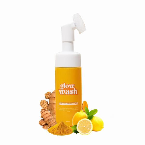 Glow Wash Brightening Foaming Facial Cleanser with Turmeric & Kojic Acid - Hydrating Dark Spot Removal Face Wash, Deep Cleansing Skincare- 150ml